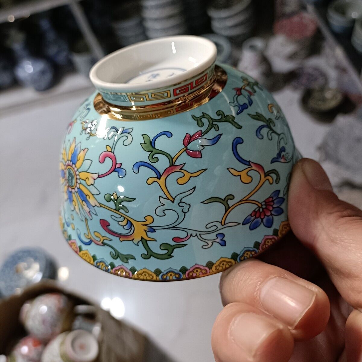Chinese Tradition Rose Porcelain Bowls Flower Patterned Qianlong Collected