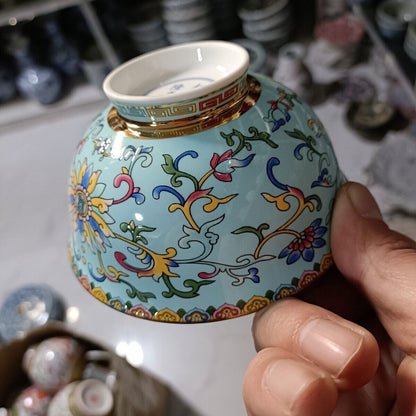 Chinese Tradition Rose Porcelain Bowls Flower Patterned Qianlong Collected