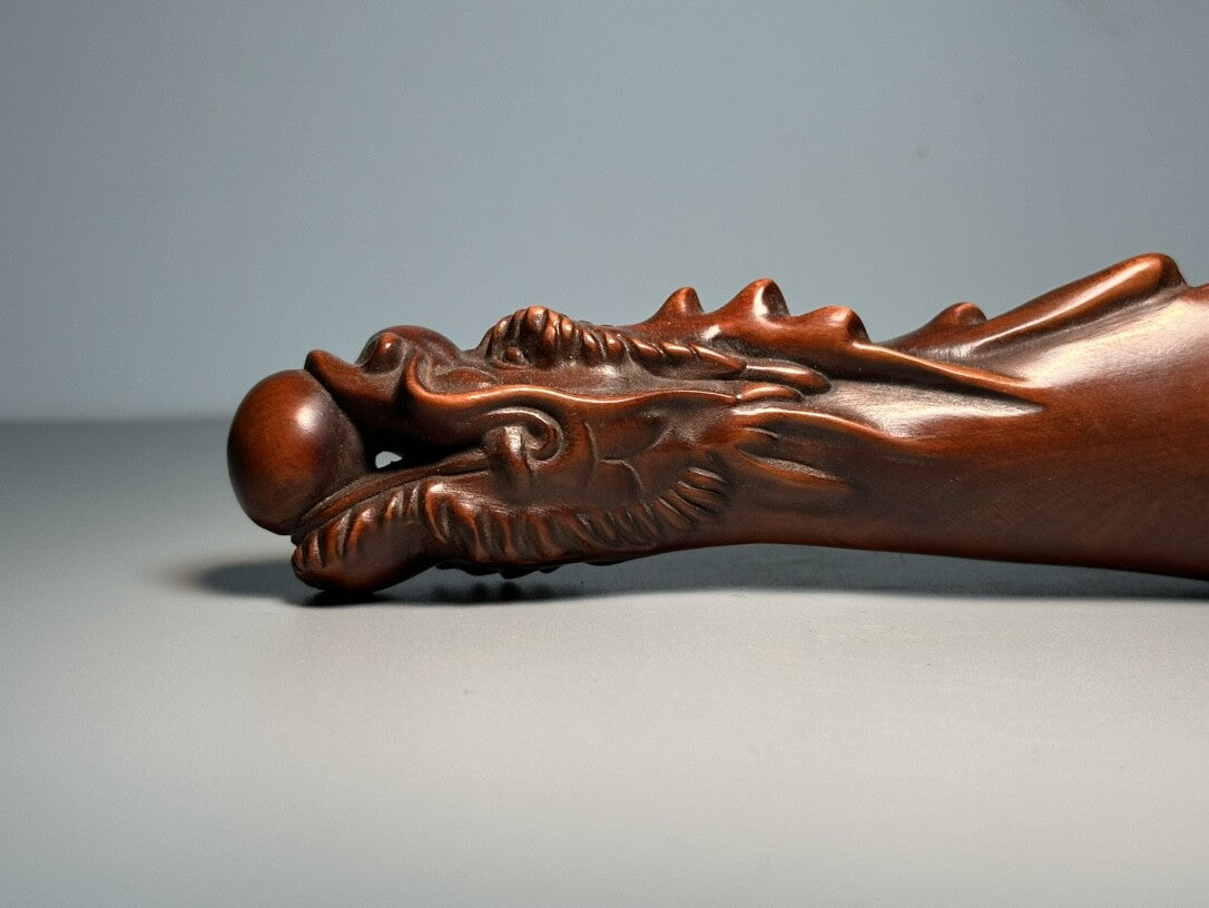 Boxwood Carving with Exquisite Craftsmanship Dragon Spitting Tea Spoo Collected