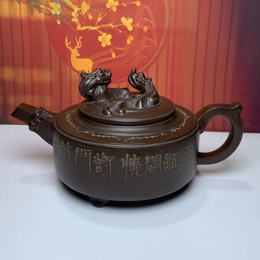 Vintage Chinese Yixing Purple Clay Teapot Zisha Ceremony Carving Collectible Art