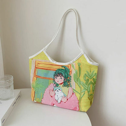 Daily Outdoor Travel Cartoon Tote Bag Underarm Bags Canvas Handbag Shoulder Bag