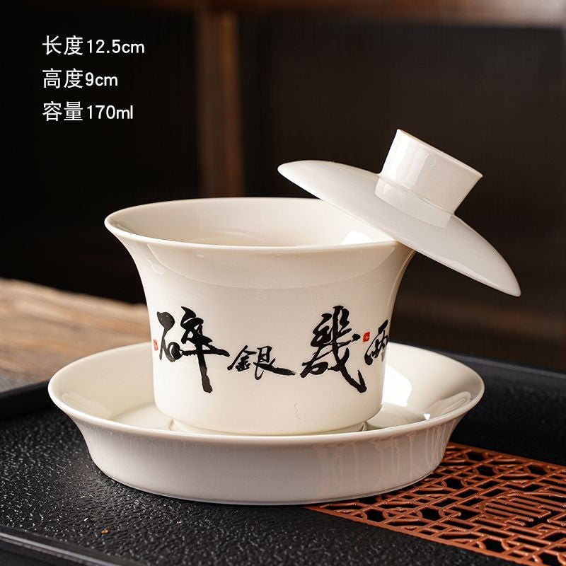 Ceramic Sancai Gaiwan Single Tea Bowl White Porcelain Household Tea Bowl