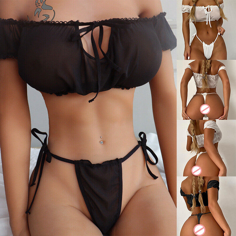 Women's Sexy Lingerie Top Bra Thong Set Ladies Underwear Nightwear Sleepwear Uk
