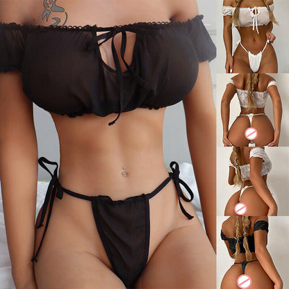 Women's Sexy Lingerie Top Bra Thong Set Ladies Underwear Nightwear Sleepwear Uk