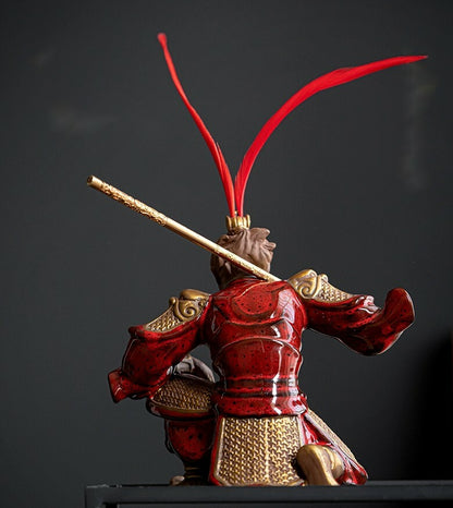 5.5" Chinese Pottery Monkey King Statue Sun Wukong Monk Zen Home Sculpture Decor