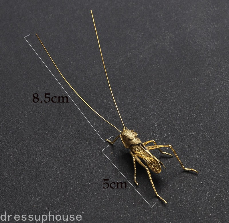 Brass Grasshopper Statue Animal Insect Figurines Tea Pet Table Decor