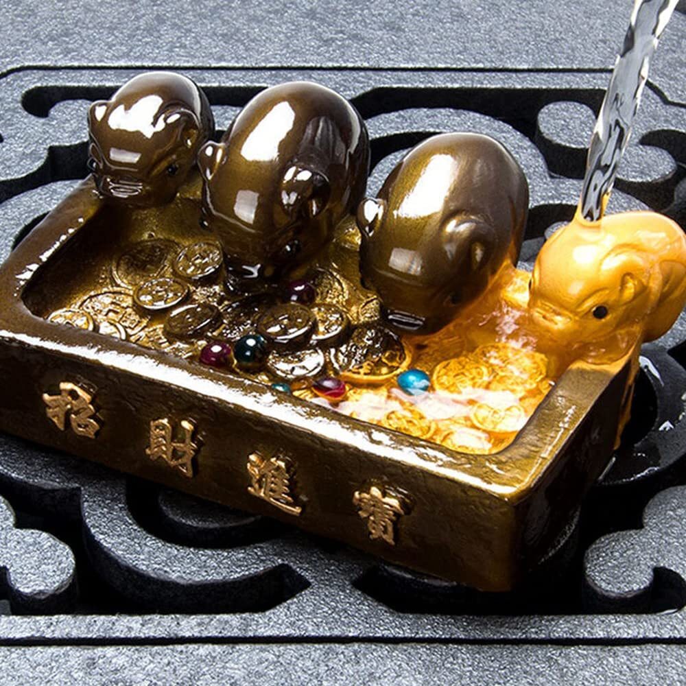 10.3cm Resin Color Changing Tea Pet Pig Drinking Water Tea Play Decor Tea Set