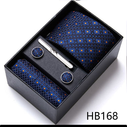 Men Neckties 5Pcs Business Ties Hanky Cufflink Set Clips Corbatas Gift Box 7.5cm