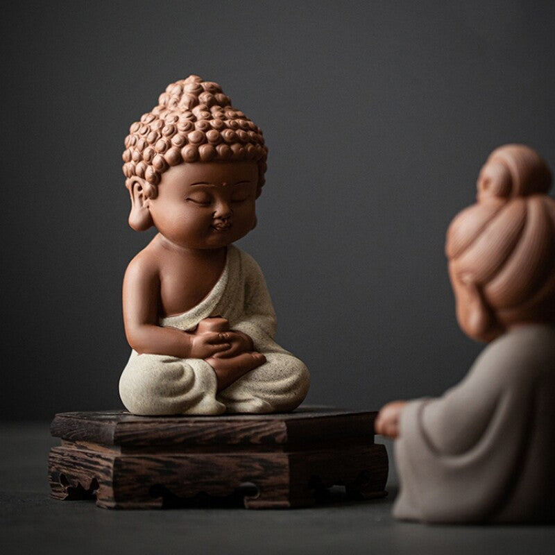 Creative Tea Pet Monk Statue Purple Clay Zisha Table Decoration Buddha Mascot