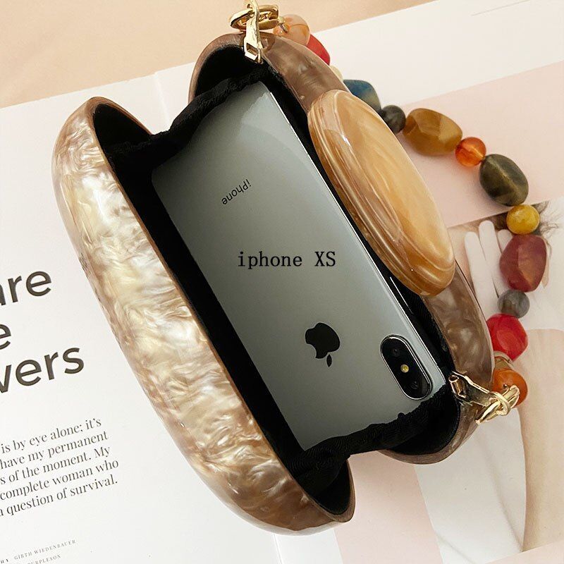 Fashionable Wallet Acrylic Bag Round Luxury Marble Brown Handbag Vintage Clutch