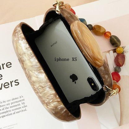 Fashionable Wallet Acrylic Bag Round Luxury Marble Brown Handbag Vintage Clutch