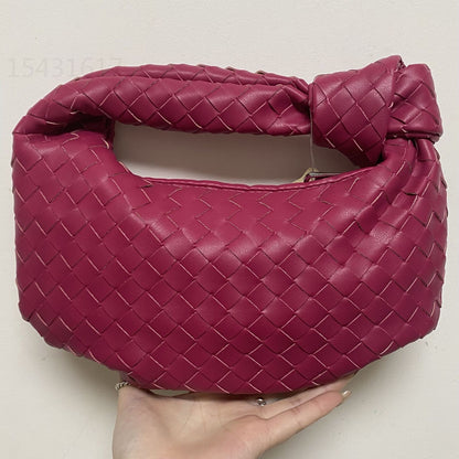 Leather Handbag Mini Shoulder Bag Purse Style Silver Weave Soft Underarm Bags