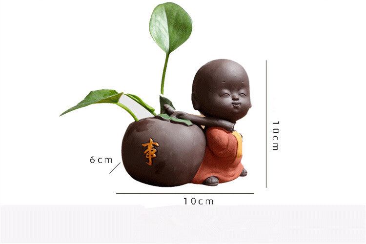 Chinese Family Yixing Purple Clay Monk Tea Pet Vase House Decor Kung Fu Tea Set