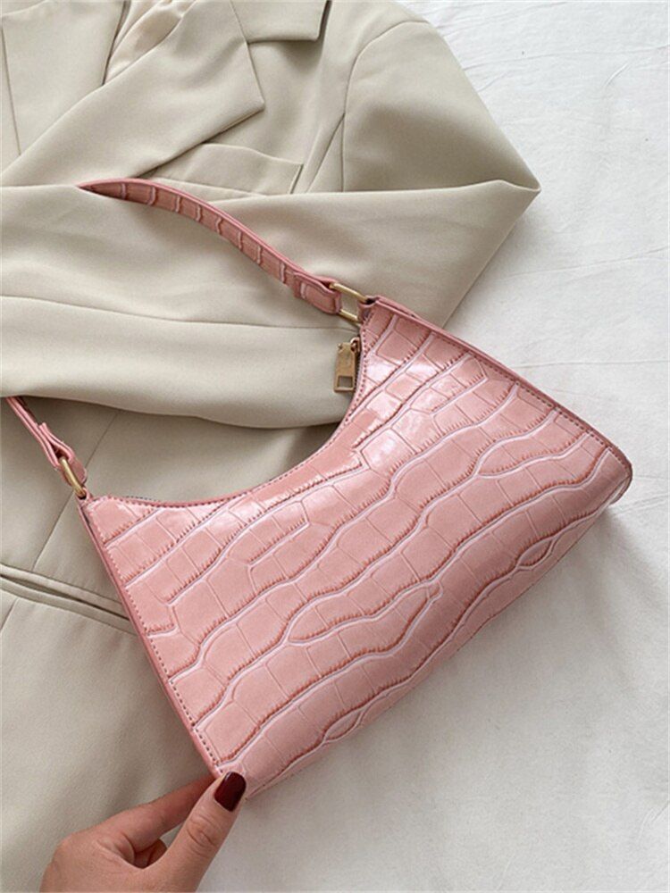Vintage Crocodile Stripe Handbag Retro Versatile Totes Shoulder Bag 25*17*6 CM