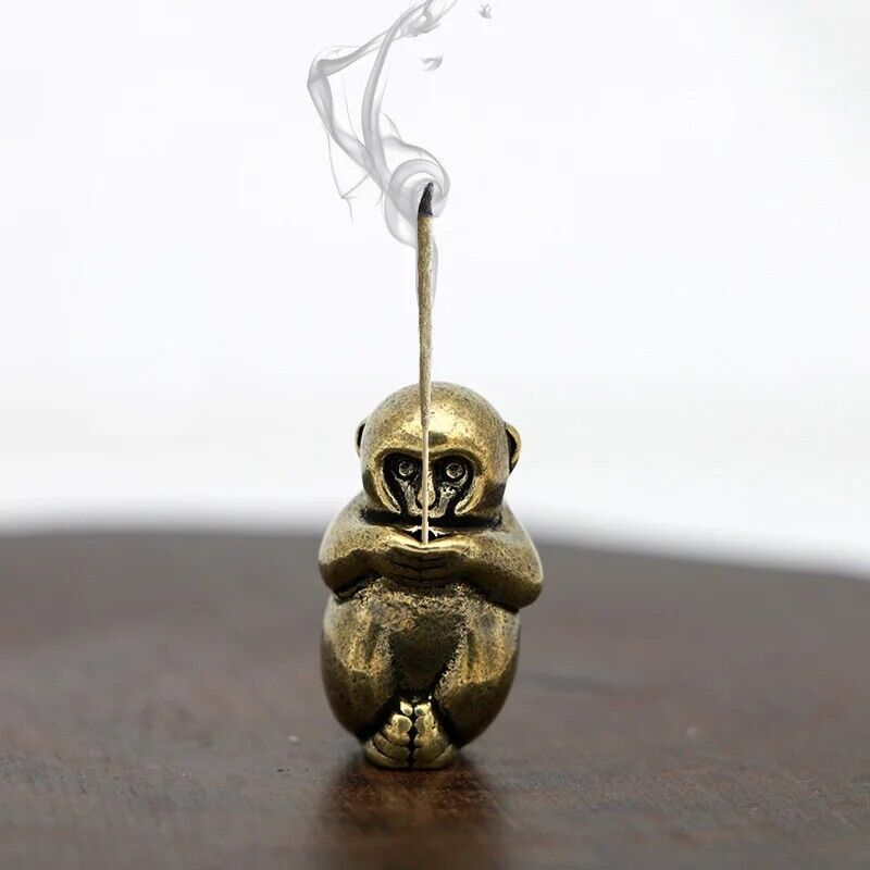 Incense Holder Mini Vintage Brass Monkey Statue Figure Home Sculptures 2.9x1.5cm