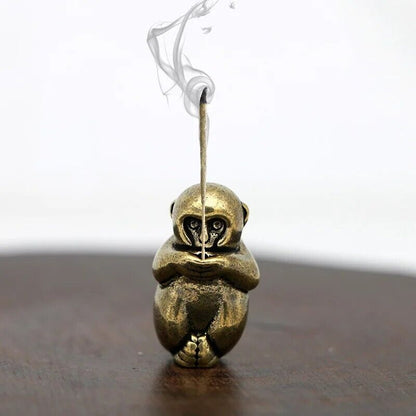 Incense Holder Mini Vintage Brass Monkey Statue Figure Home Sculptures 2.9x1.5cm