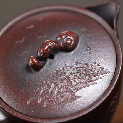 China Tea Pot Hand Carved Real Yixing Zisha Clay Pot 240ml Kungfu Pot On Sales