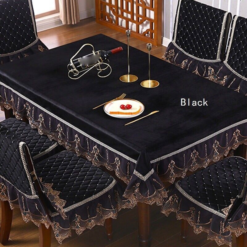 Rectangle Table Cover Cloth Velvet Embroidered Lace Trim Tablecloth Decor Luxury