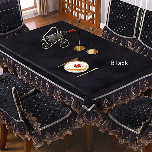 Rectangle Table Cover Cloth Velvet Embroidered Lace Trim Tablecloth Decor Luxury