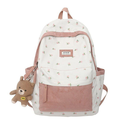 Nylon Flannel Floral Bag Cute College Backpack Travel Student Laptop 30*14*44 CM