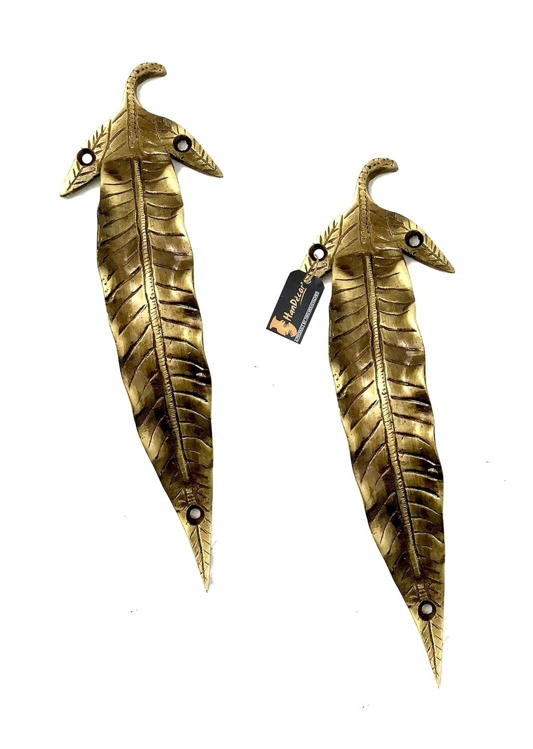 Set of 2 Antique Look Brass Leaf Design Brass Door Pull Handles Pair 7 Inches