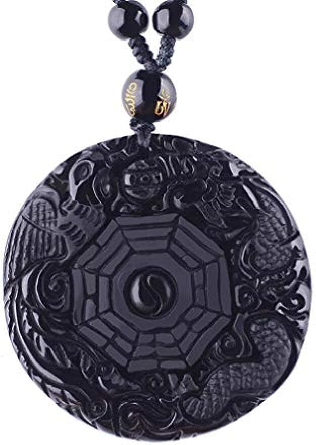 Necklace Obsidian Dragon Phoenix Pendant Yin Yang Gossip Fengshui Five Elements