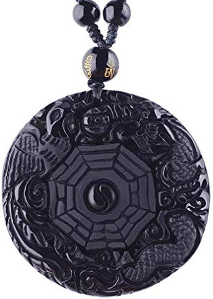 Necklace Obsidian Dragon Phoenix Pendant Yin Yang Gossip Fengshui Five Elements
