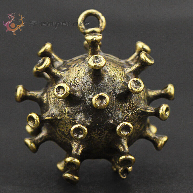 Solid Brass Carved Virus Statue Keychain Key Ring Strap Pendant Gift Decor