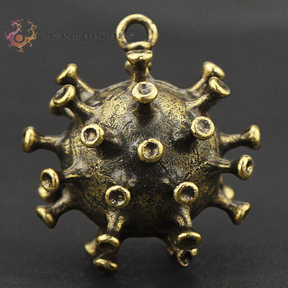 Solid Brass Carved Virus Statue Keychain Key Ring Strap Pendant Gift Decor