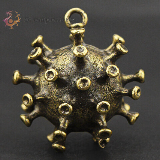 Solid Brass Carved Virus Statue Keychain Key Ring Strap Pendant Gift Decor