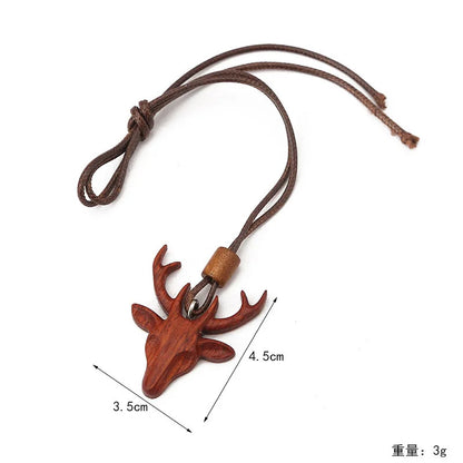 Hand Carved Wooden Rosewood Necklace Deer Pendant Necklace Amulet Jewelry