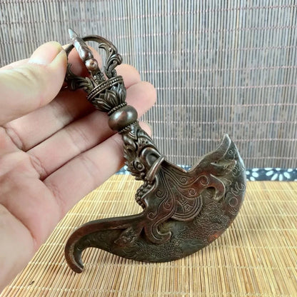 China Antique Bronze Tibetan Nepalese Dragon Vajra Tomahawk Collect Vajra Pestle