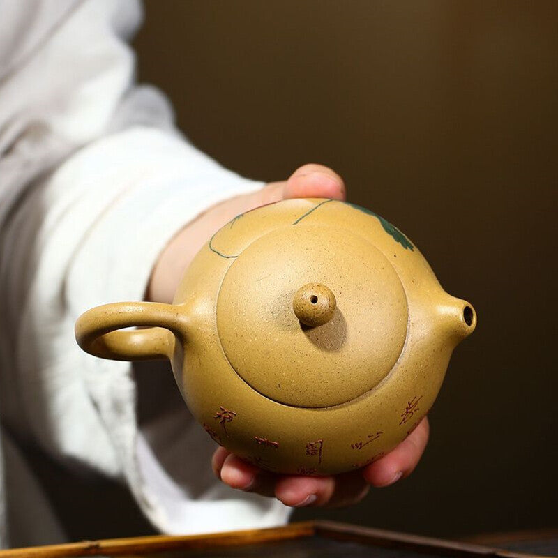 180ml Chinese Yixing Xishi Pot Purple Clay Lotus Pattern Teapot Kung Fu Tea Set
