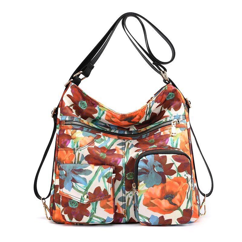 Woman Nylon Laptop Backpack Multifunctional Floral Zipper Soft Traveling Bag 1PC
