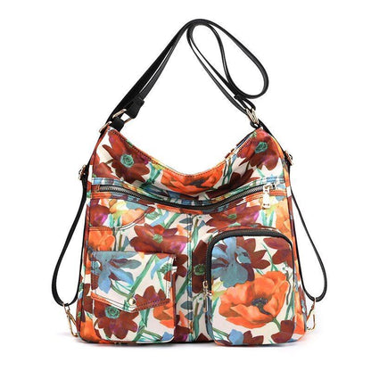 Woman Nylon Laptop Backpack Multifunctional Floral Zipper Soft Traveling Bag 1PC