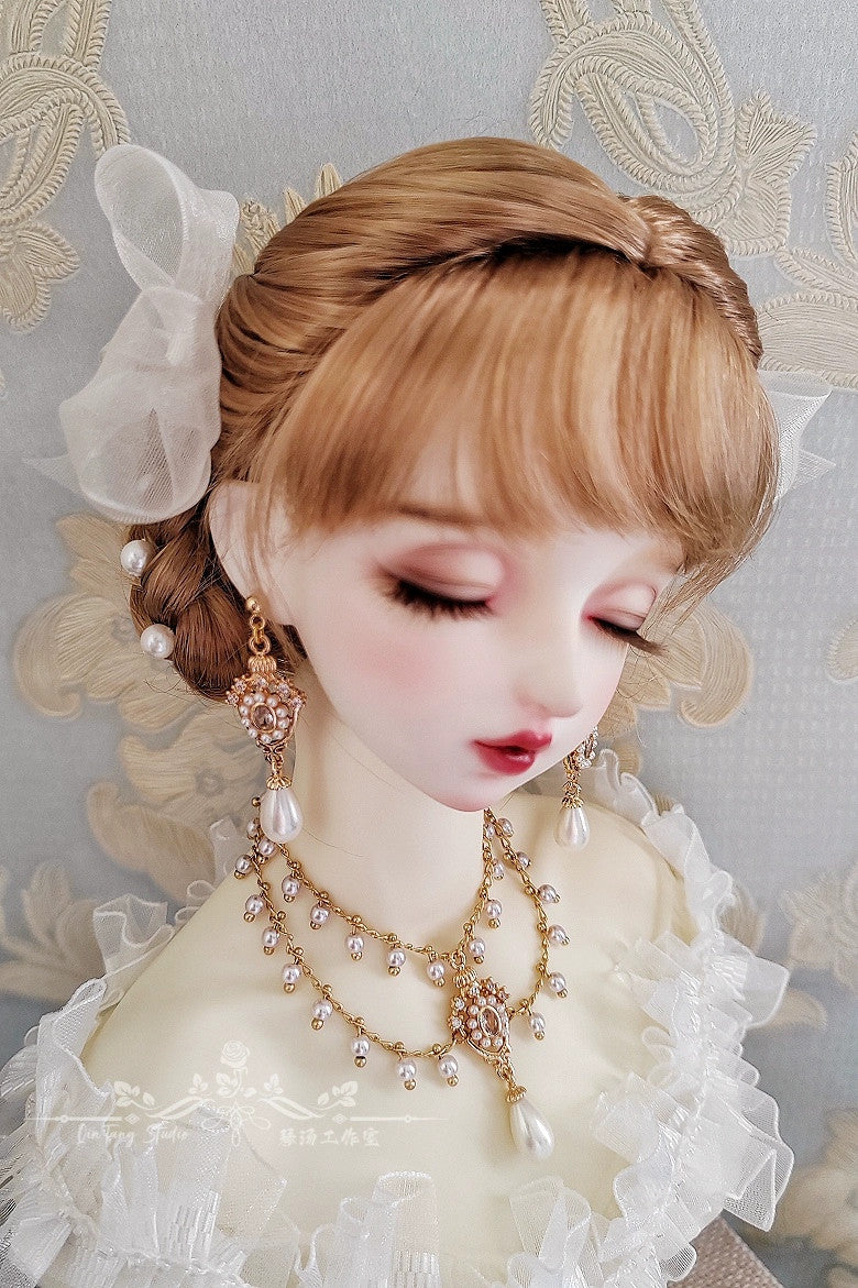 1/3 1/4 Elegant Teardrop Pearl Tassel Necklace+earrings For BJD SD17 Doll Toys