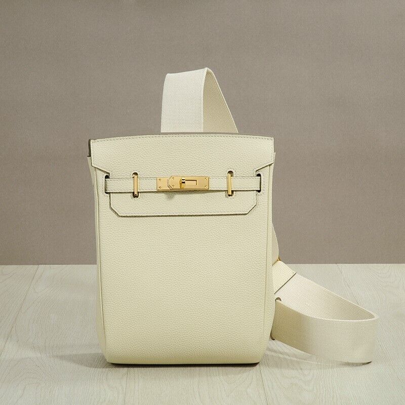 Small Real Leather Sling Chest Pack Shoulder Bag Crossbody Backpack Flap Purse