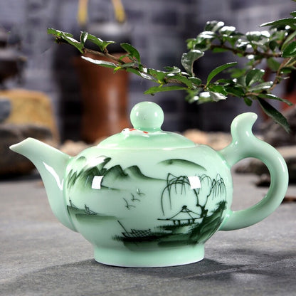 Longquan Celadon Tea Pot Handpainted Floral Ceramic Pot 7 Infuser Holes 220ml