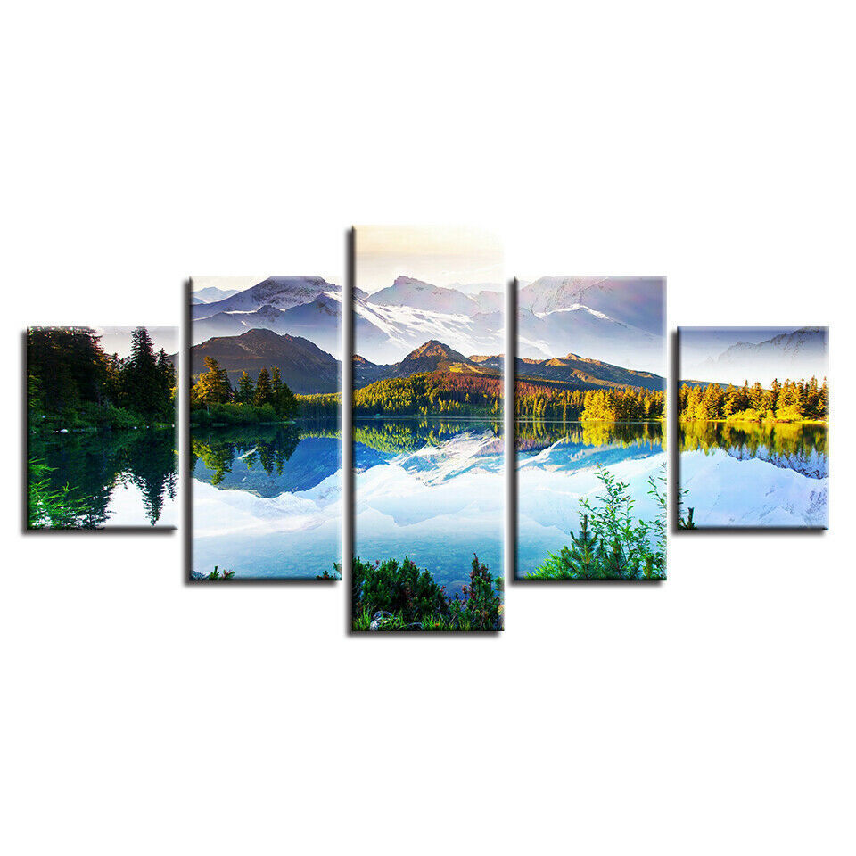 Canvas Pictures Modular Home Decor 5 Pieces Magnificent Mountain And River