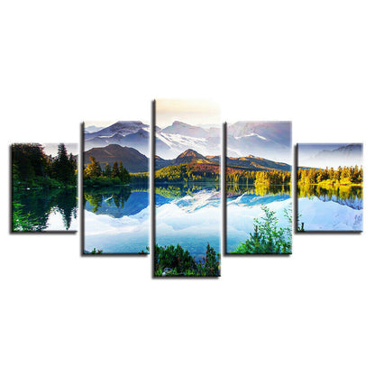 Canvas Pictures Modular Home Decor 5 Pieces Magnificent Mountain And River