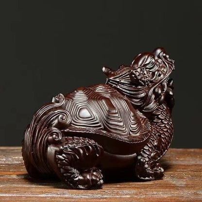 Chinese Black Sandalwood Wood Carving Dragon Turtle