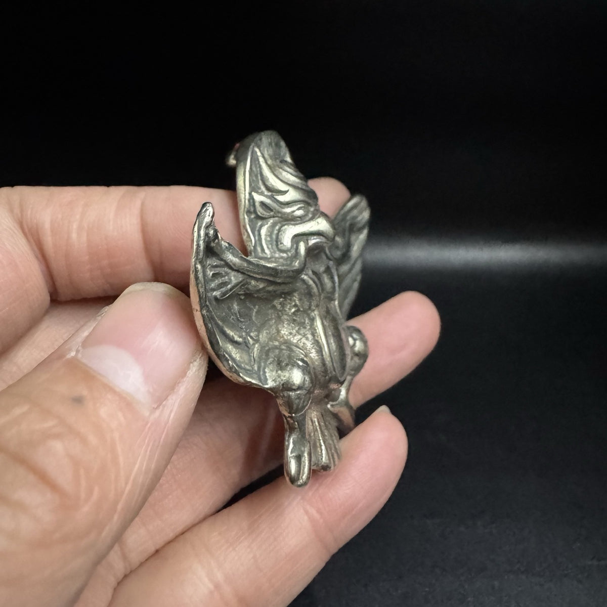 Tibetan White Copper Garuda Pendant 2.07in Hand-Carved Ethnic Tibetan Amulet
