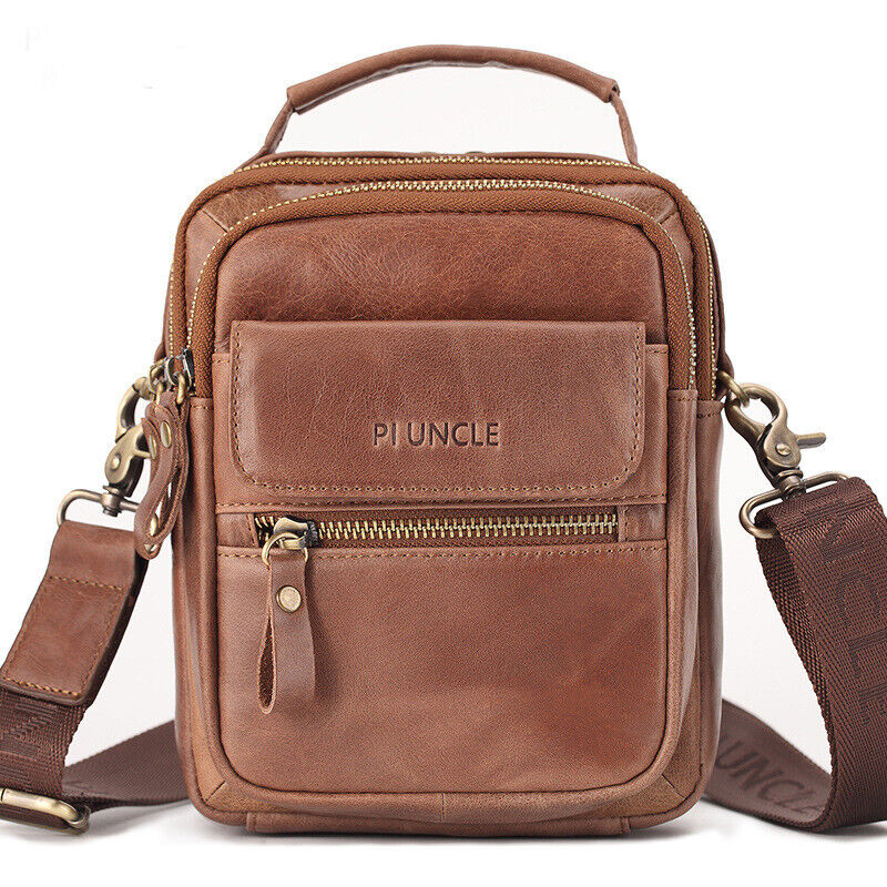 Top Cow Leather Men's Sling Shoulder/Messenger Bag Double Zipper Leather Handbag
