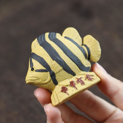Zisha Tea Pet Three Stripe Tiger Fish Ornament Yearly Surplus Tea Decor