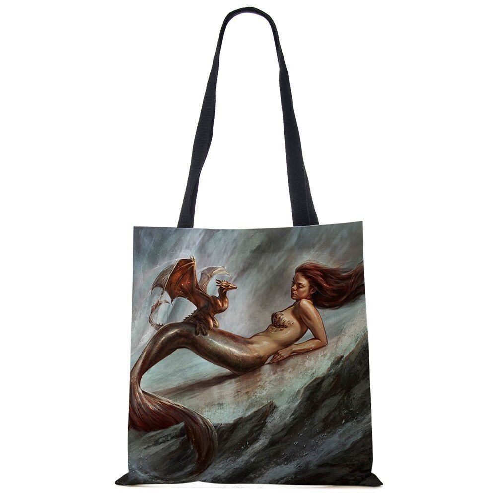 Mermaid Print Shoulder Bag Women Shopping Reusable Bags Large Travel Beach Bags