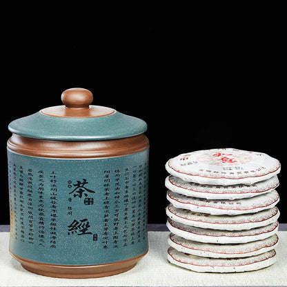 True Yixing Zisha Tea Canister For Pu'er Tea Cake Sealed Storage With Lid Carved
