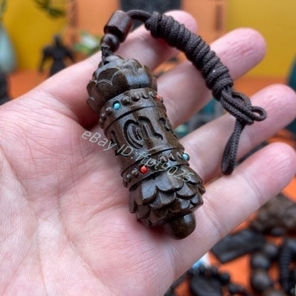 China Tibetan Natural Wood Carving Buddhism Blessing Om mani padme hum Necklace