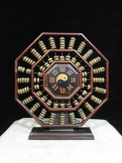 23cm Old Chinese hongtan Wood Tai Ji Ba Gua Counting Frame Lucky Abacus statue