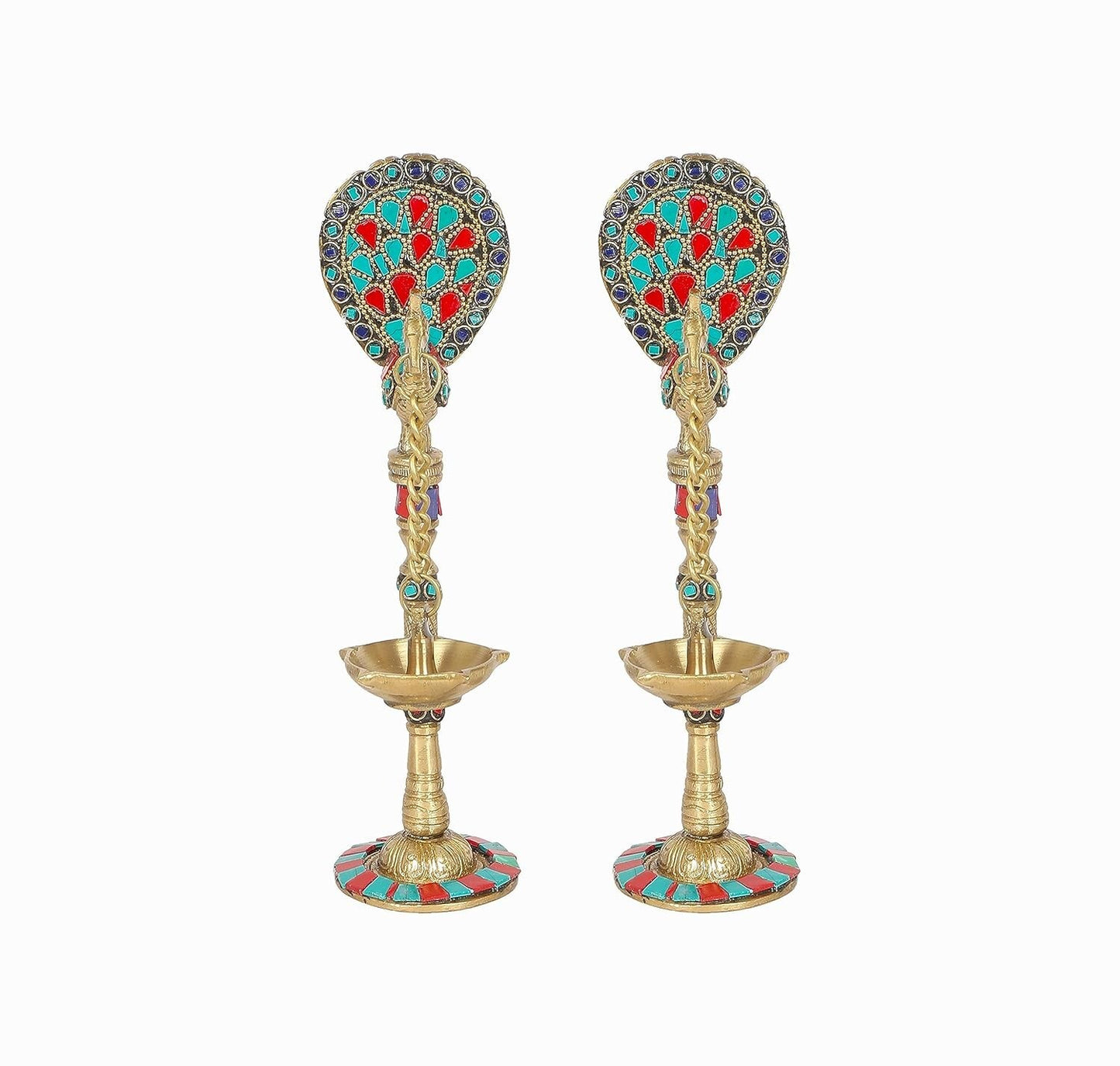 Brass Peacock Design Decorative Diya Lamps Home Decor Temple Figurine Idol 2 PC