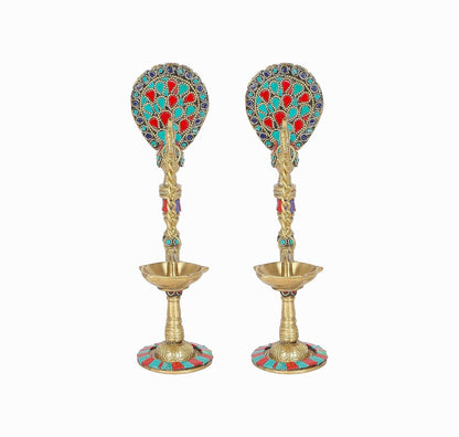 Brass Peacock Design Decorative Diya Lamps Home Decor Temple Figurine Idol 2 PC